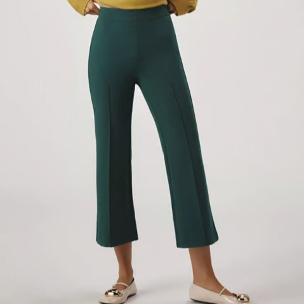 Maeve by Anthroplogie Margot Pull On Kick-Flare High-Rise Cropped Pants Green, M